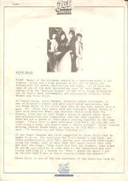 Widowmaker - Press Release 1976