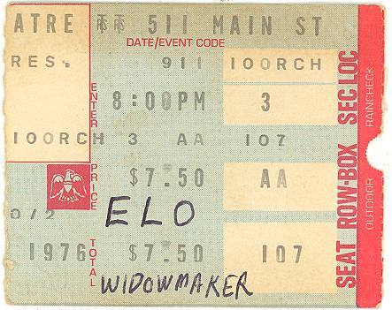 Electric Light Orchestra Widowmaker 1976 Buffalo Century Theatre Ticket Stub ELO